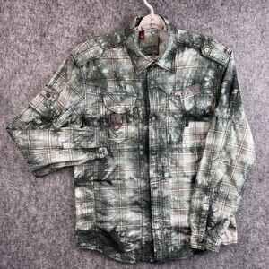 F.U.S.A.I Men's XL Utility Button Up Shirt Military Plaid Cotton Streetwear
